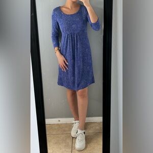 Boden Blue White dot 3/4 Sleeve scoop neck Stretch Dress 8L teacher work casual